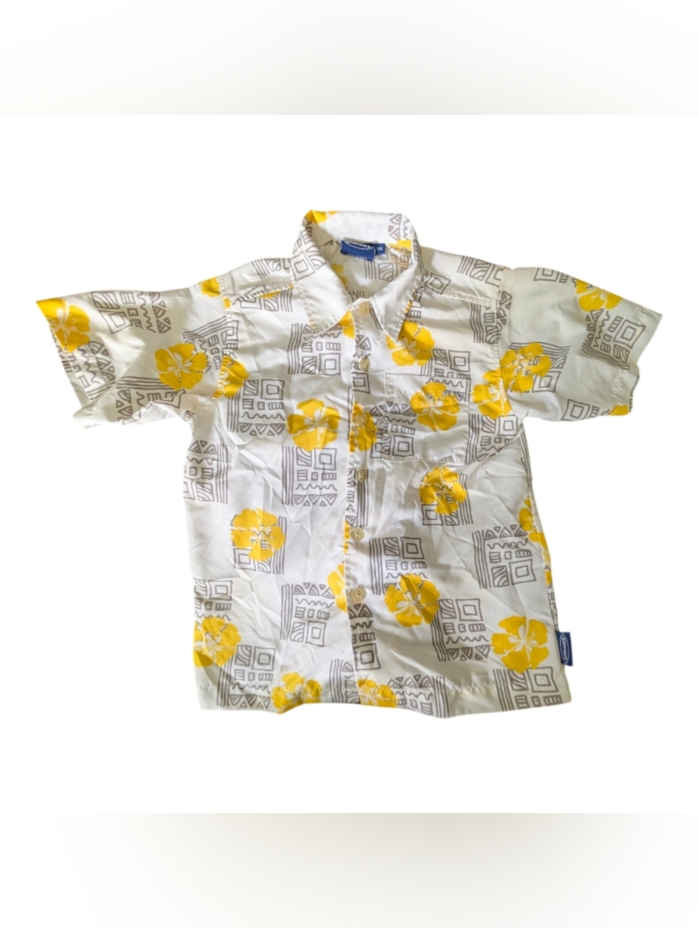 Hawaiian Button-Down Shirt with Yellow Floral Print
